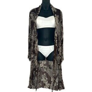 Chico's Brown Tropical Swim Cover Tie Front Sheer Beach Size 2 Marianne MSRP$108